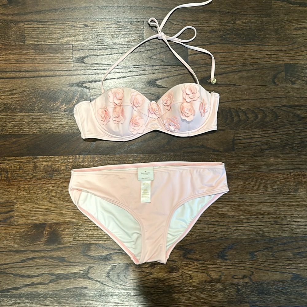 Kate Spade, baby pink floral appliqué bathing suit